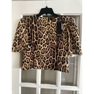Truth animal print women's top faux cropped, puff sleeve, medium leopard print